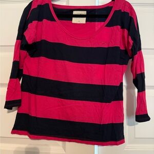 Hollister Pink and Navy Striped Long Sleeve Top